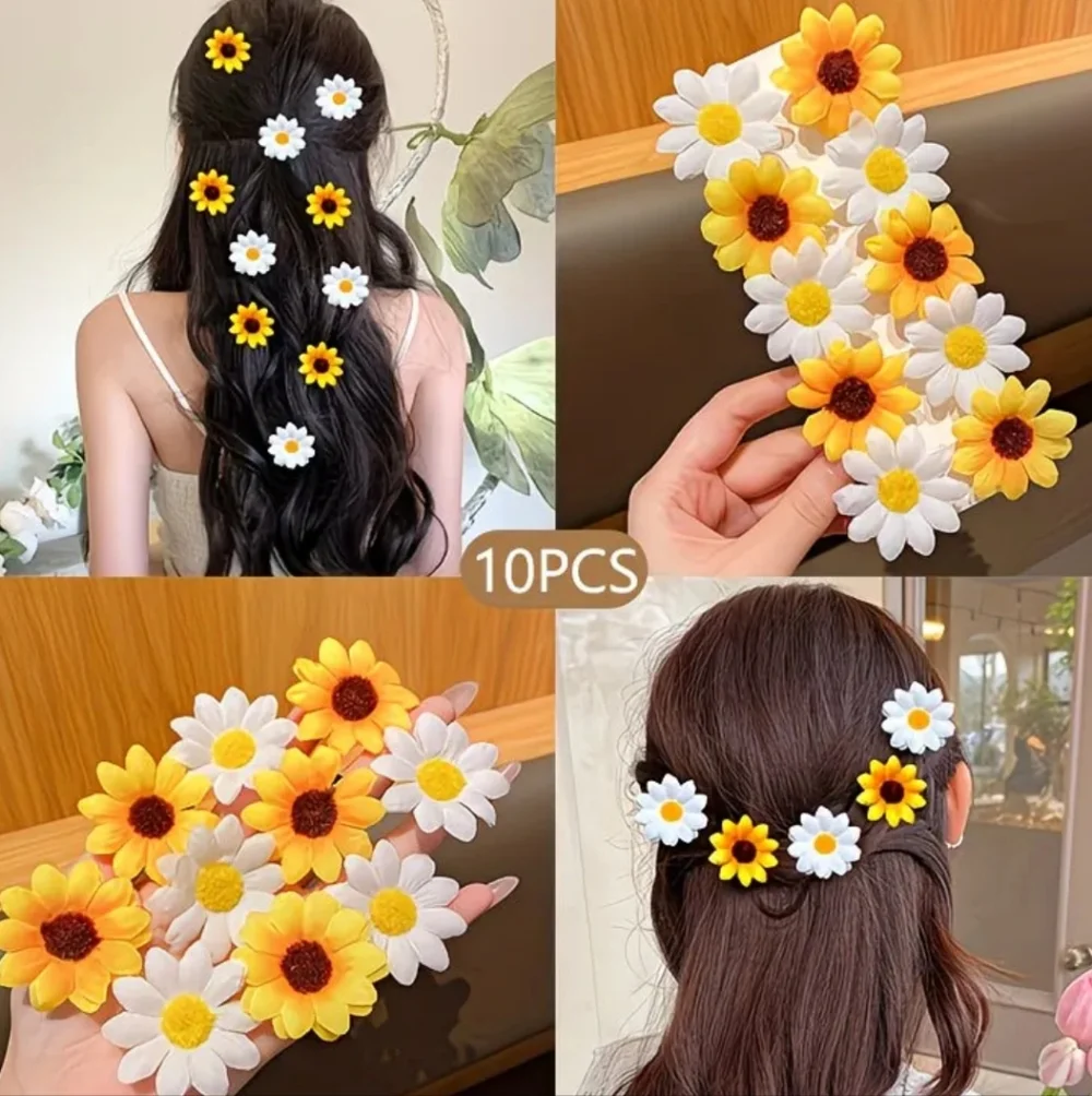 10pcs Hair Clips/Barrettes Set - Yellow & White Flower Clips (OS) NWT!